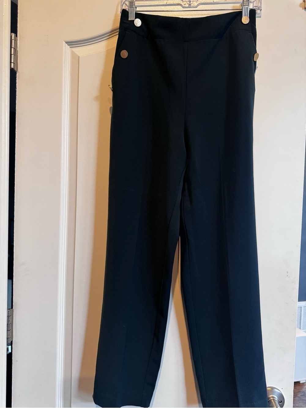 Skies Are Blue NWT Dark Green High Rise Wide Leg Button Detail Pants